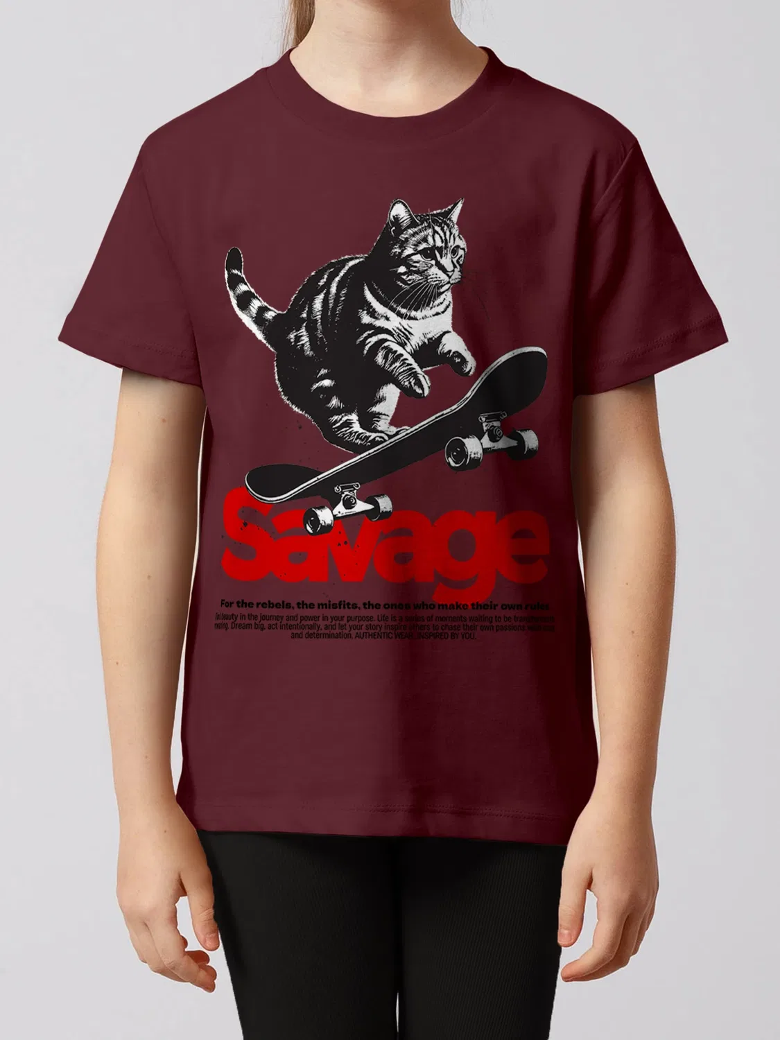 Футболка с принтом Savage Cat, Wat? Apparel, бордовый