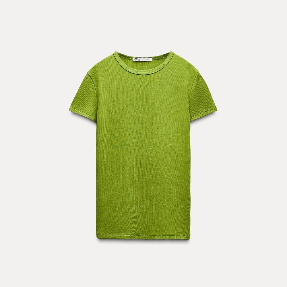 

Футболка Zara Ribbed Short Sleeve, зеленый