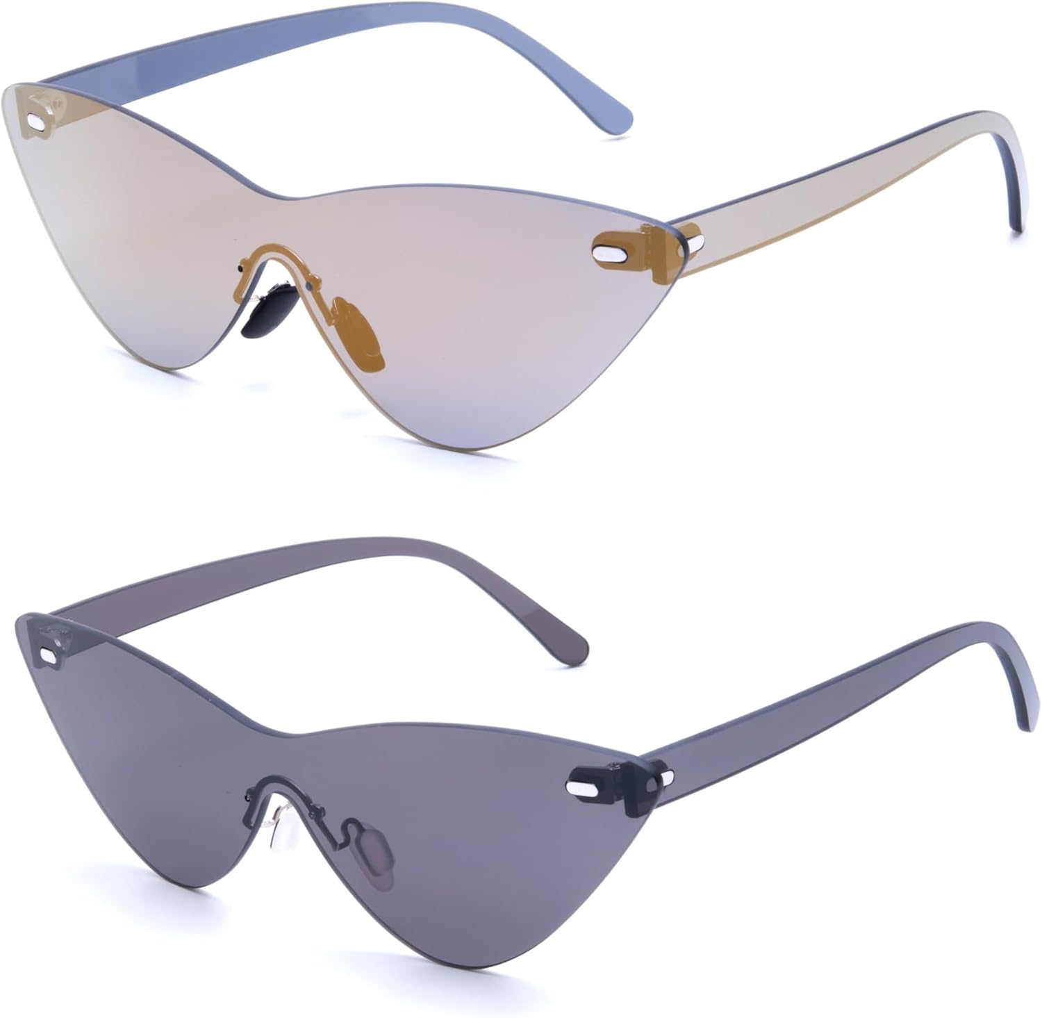 

Женские винтажные солнцезащитные очки ICARA «кошачий глаз» в стиле Y2K — модные очки без оправы с защитой от УФ-излучения UV400 для путешествий и стиля, 2pcs-brown&black