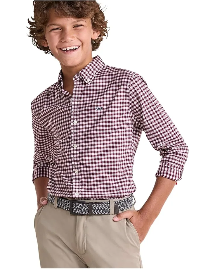 Рубашка Vineyard Vines Kids Skysail Gingham Performance Cotton Shirt (Toddler/Little Kid/Big Kid), Crimson