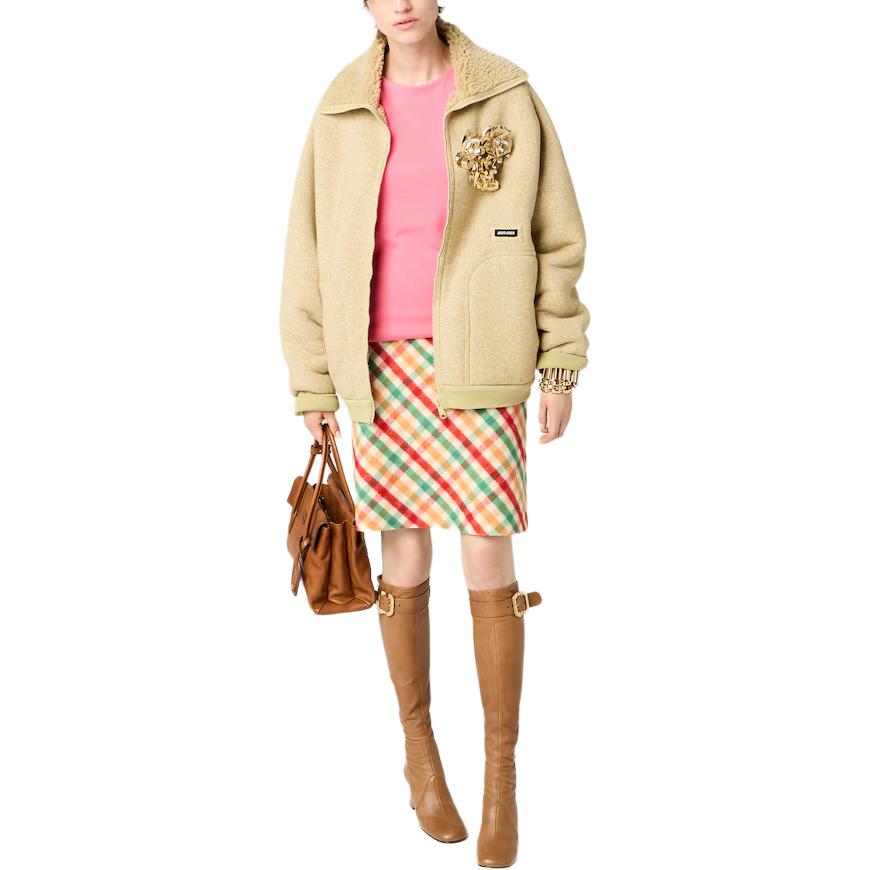 MIU MIU Застёгивающаяся на молнию овчинная куртка, Large Pea Green — фото 3