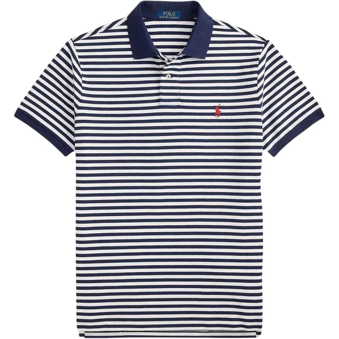 Поло с вышитым логотипом и полосками Polo Ralph Lauren Marine Blue