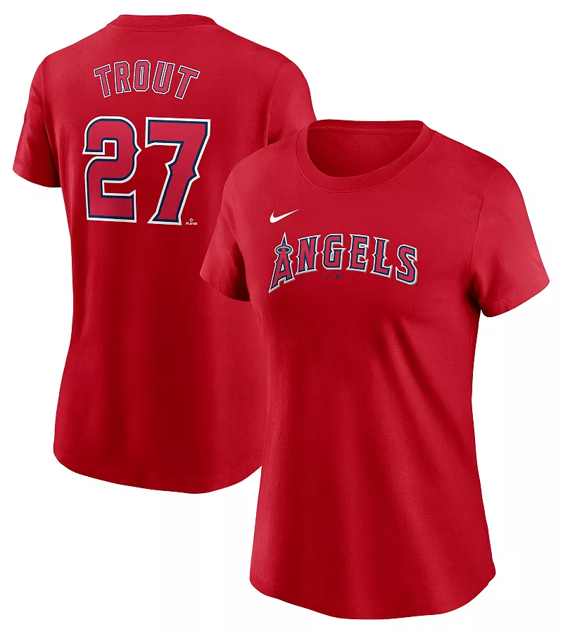 

Женская красная домашняя футболка Nike Los Angeles Angels Mike Trout #27