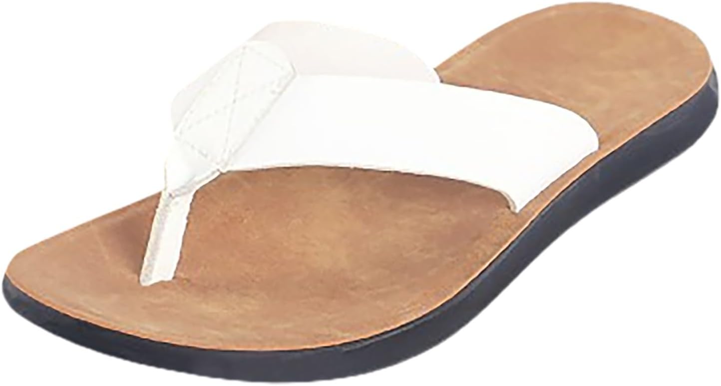 

Кожаные шлепанцы для мужчин с поддержкой свода стопы, повседневные балетки, и домашние летние вьетнамки, удобные кожаные ремешки, нескользящие пляжные тапочки для йоги Generic, белый