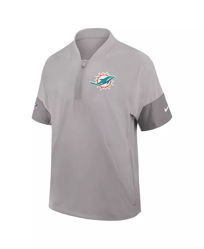 Мужская серая тренерская куртка Miami Dolphins с короткими рукавами и четверть-молнией для игры на боковой линии Nike — фото 2