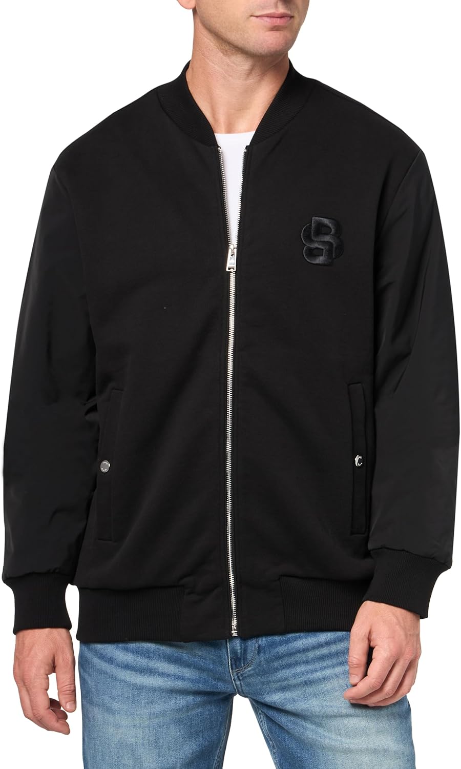 

Мужская хлопковая куртка-бомбер с логотипом Double B от BOSS, Black Olive