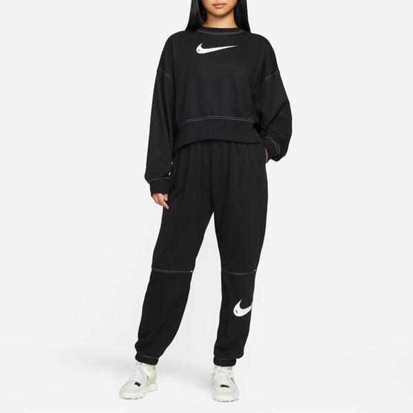 Свитер sportswear swoosh logo embroidered loose knit short round neck pullover black hoodie Nike, черный — фото 3
