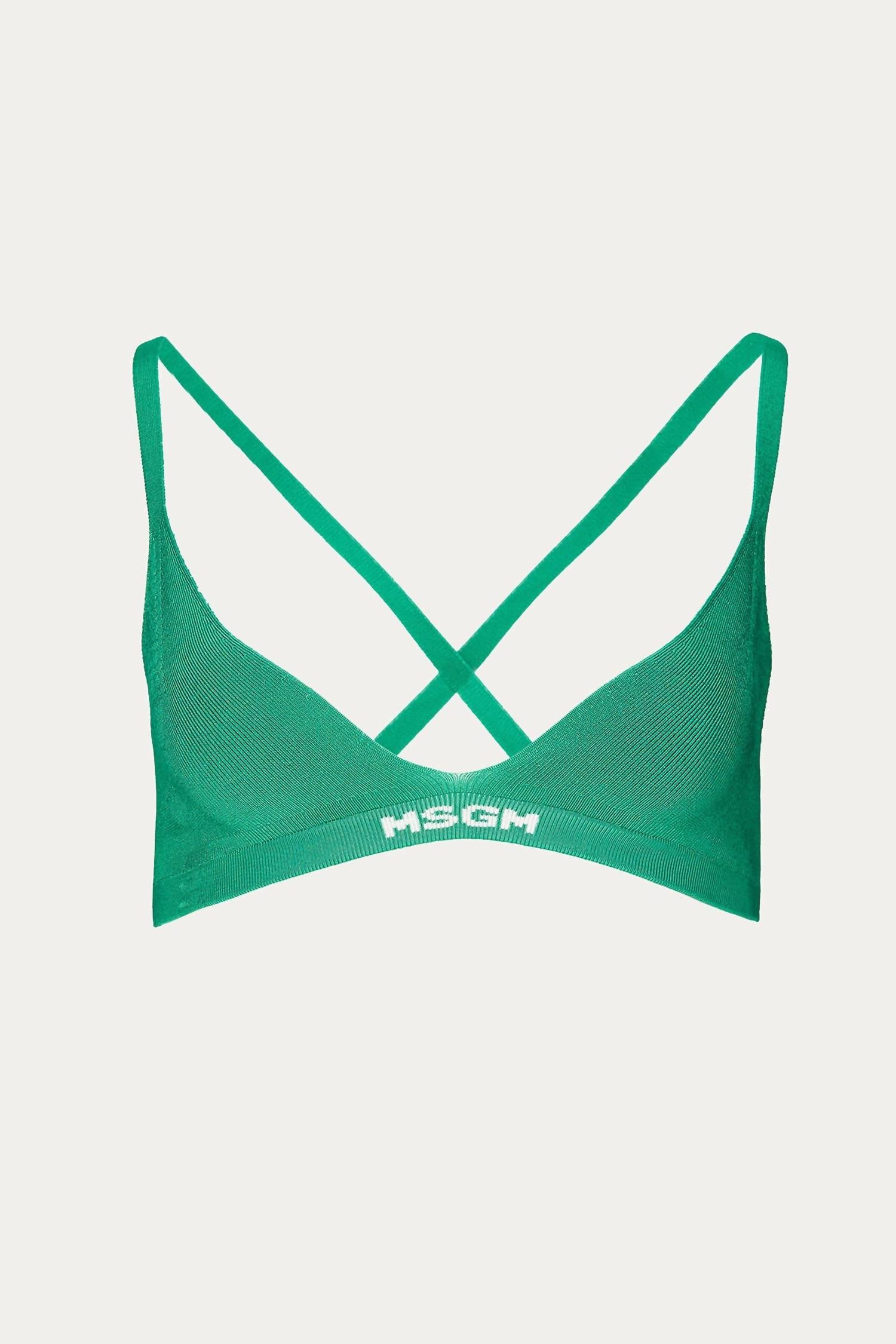 

Бюстгальтер с логотипом и ребристым краем зеленого цвета MSGM