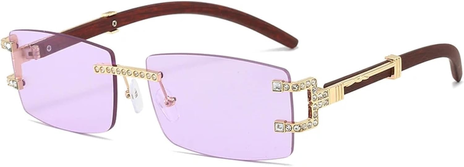 

Прямоугольные солнцезащитные очки в стиле панк с бриллиантами для женщин, роскошные без оправы со стразами для мужчин, защита от УФ-излучения UV400 TVTBBVV, Gold-purple