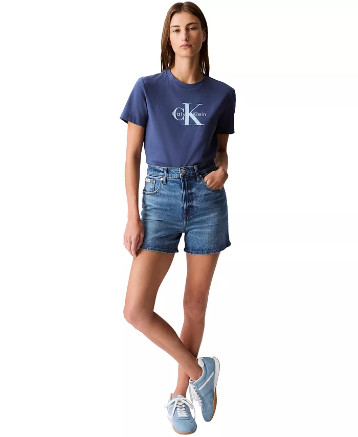 

Женские шорты из хлопкового денима с высокой посадкой Calvin Klein Jeans, синий