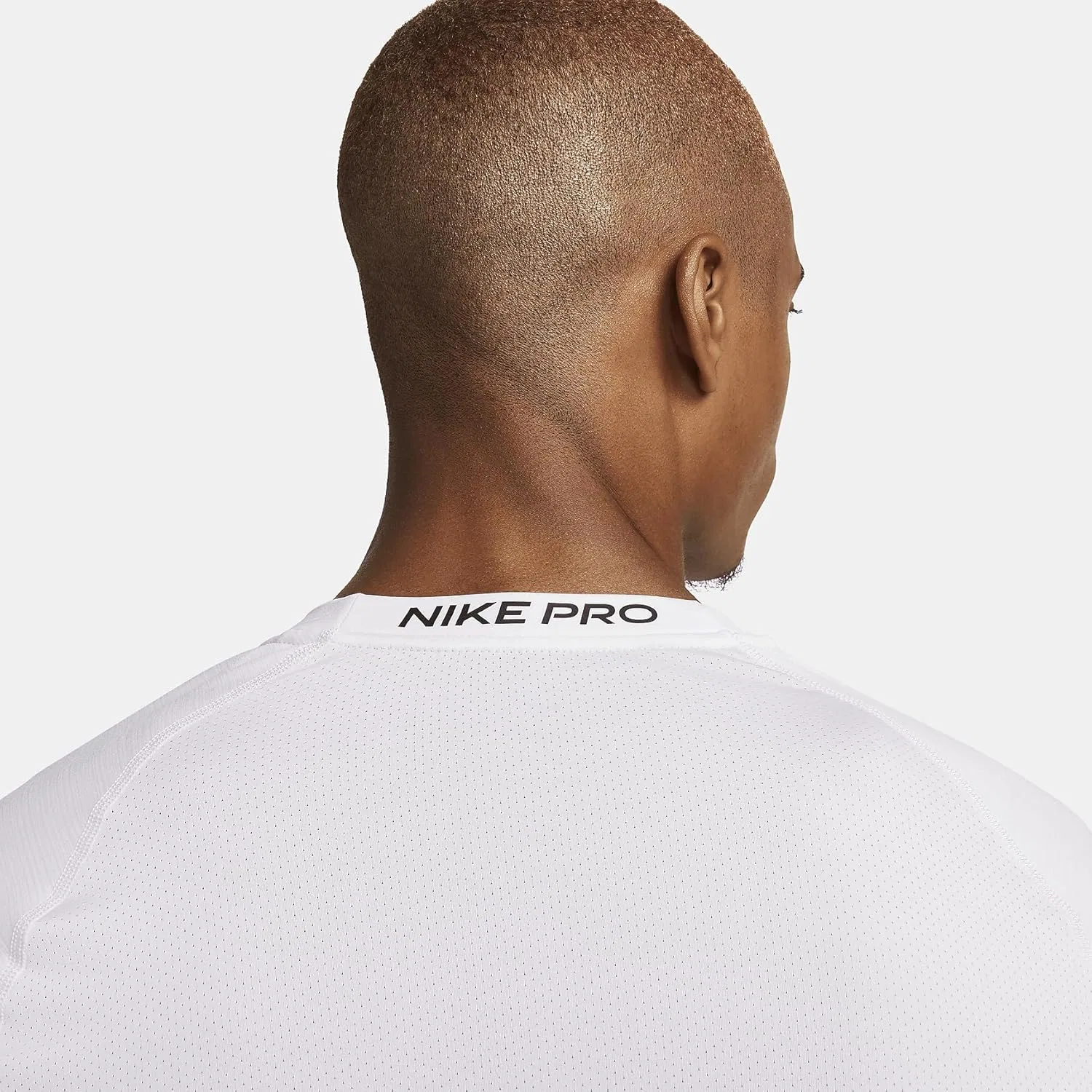 Мужская теплая футболка с длинным рукавом Nike Pro Top с круглым вырезом, белый/черный — фото 4
