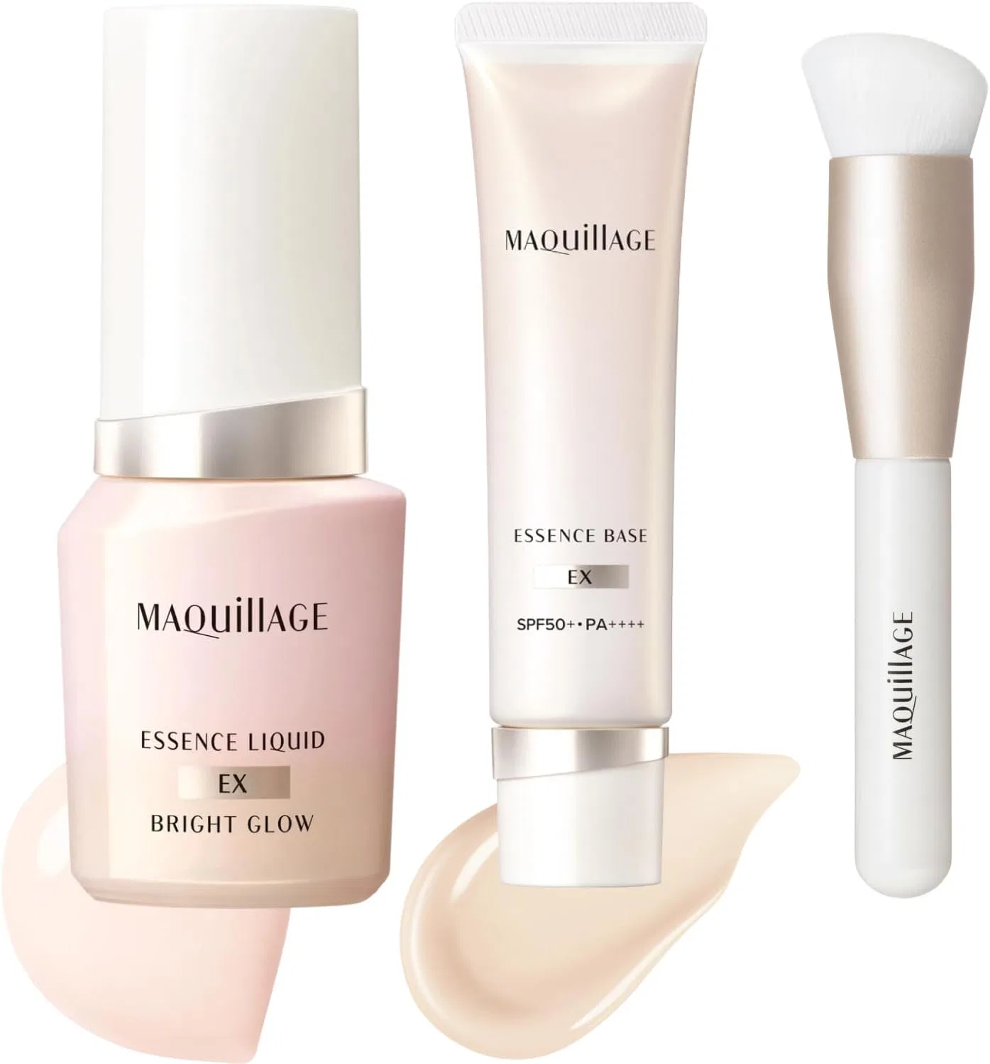 Тональное средство Maquillage Base Makeup Kit Essence Liquid EX Bright Grow Milky Pink 00 24 мл SPF30 PA++++ и Essence Base Pure Ivory SPF50+ PA++++ с кистью