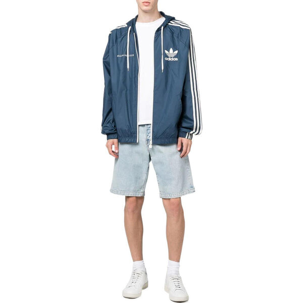 Куртка Men's adidas originals Logo Printing Pattern Hooded Drawstring Sports Jacket Blue, синий — фото 2