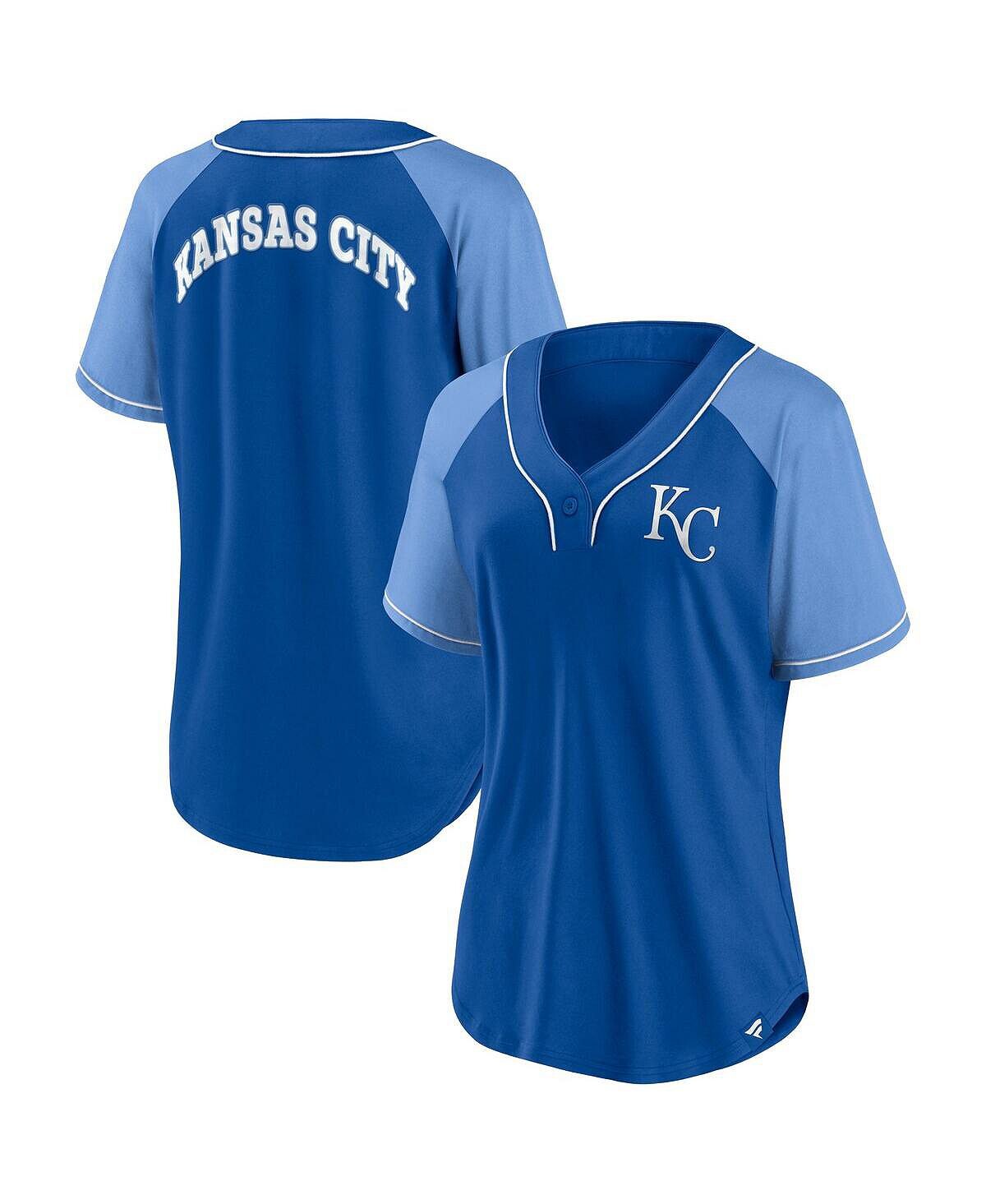

Женская фирменная футболка Royal Kansas City Royals Ultimate Style реглан с v-образным вырезом Fanatics
