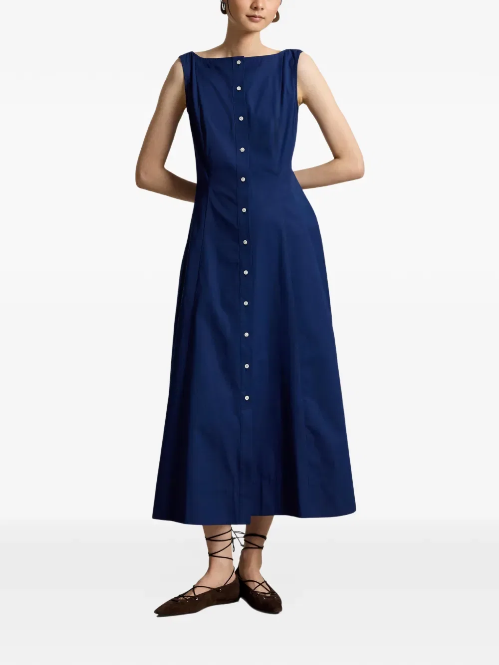 Длинное платье с вырезом-лодочкой и пуговицами Polo Ralph Lauren, синий
