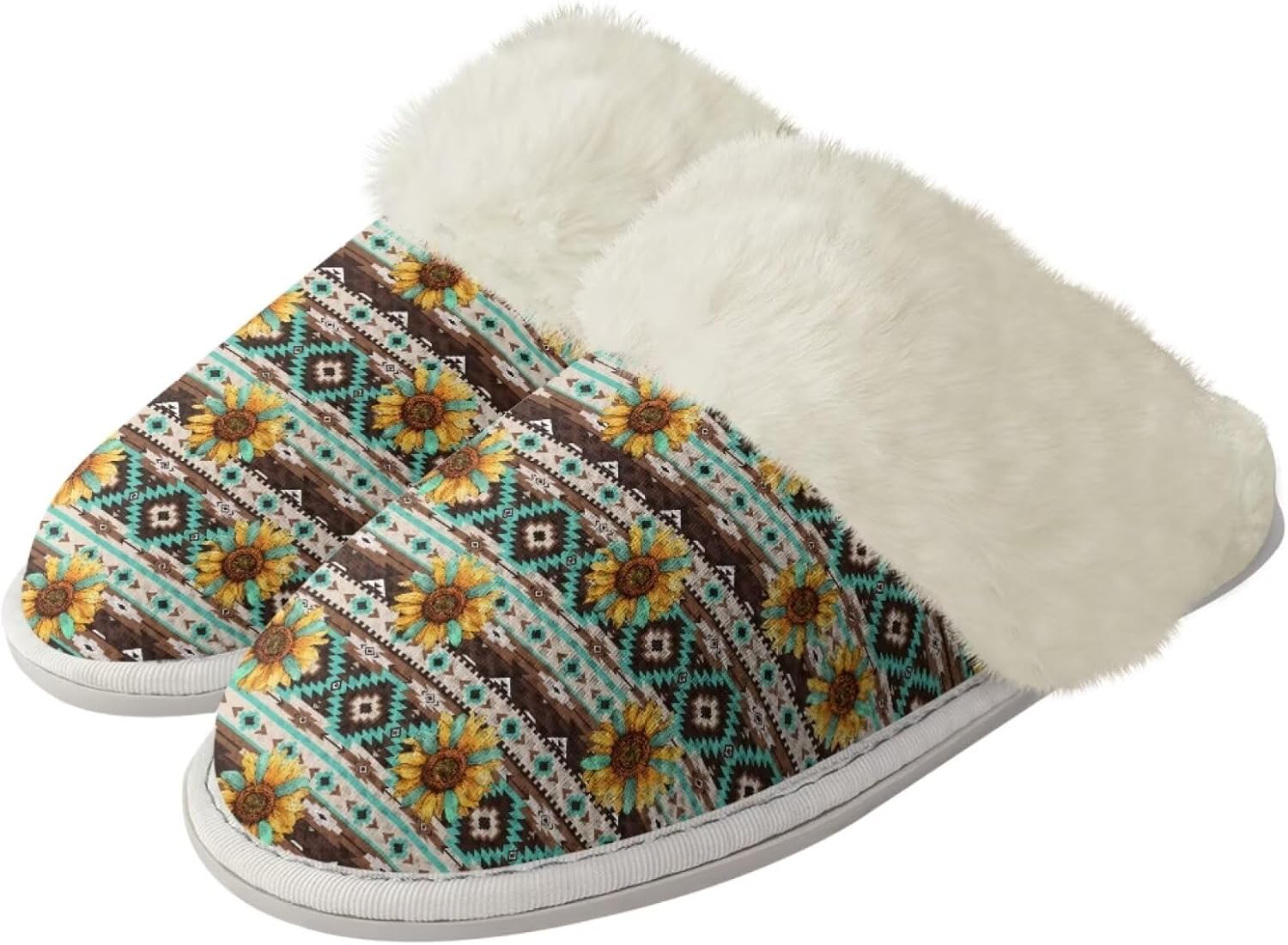 

Тапочки Glomenade для женщин и мужчин с отделкой из фланели, домашние туфли с памятью формы, закрытым носком и мягкой подошвой, для использования дома и на улице, Aztec Tribal Sunflower