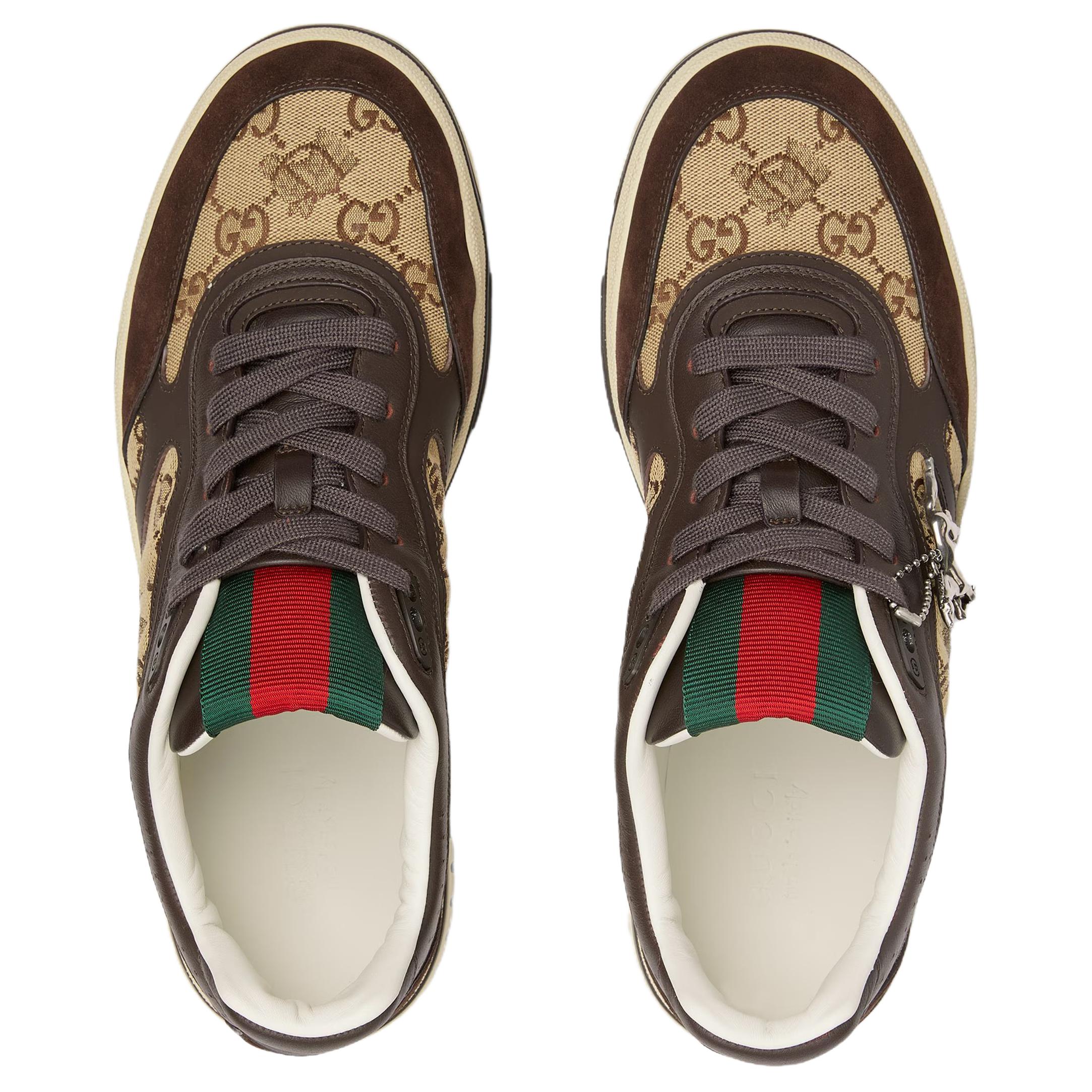 Gucci Re Web Китайская новогодняя коллекция Кожаные низкие скейтбордные кроссовки 1 см Мужские Бежевые коричневый — фото 4