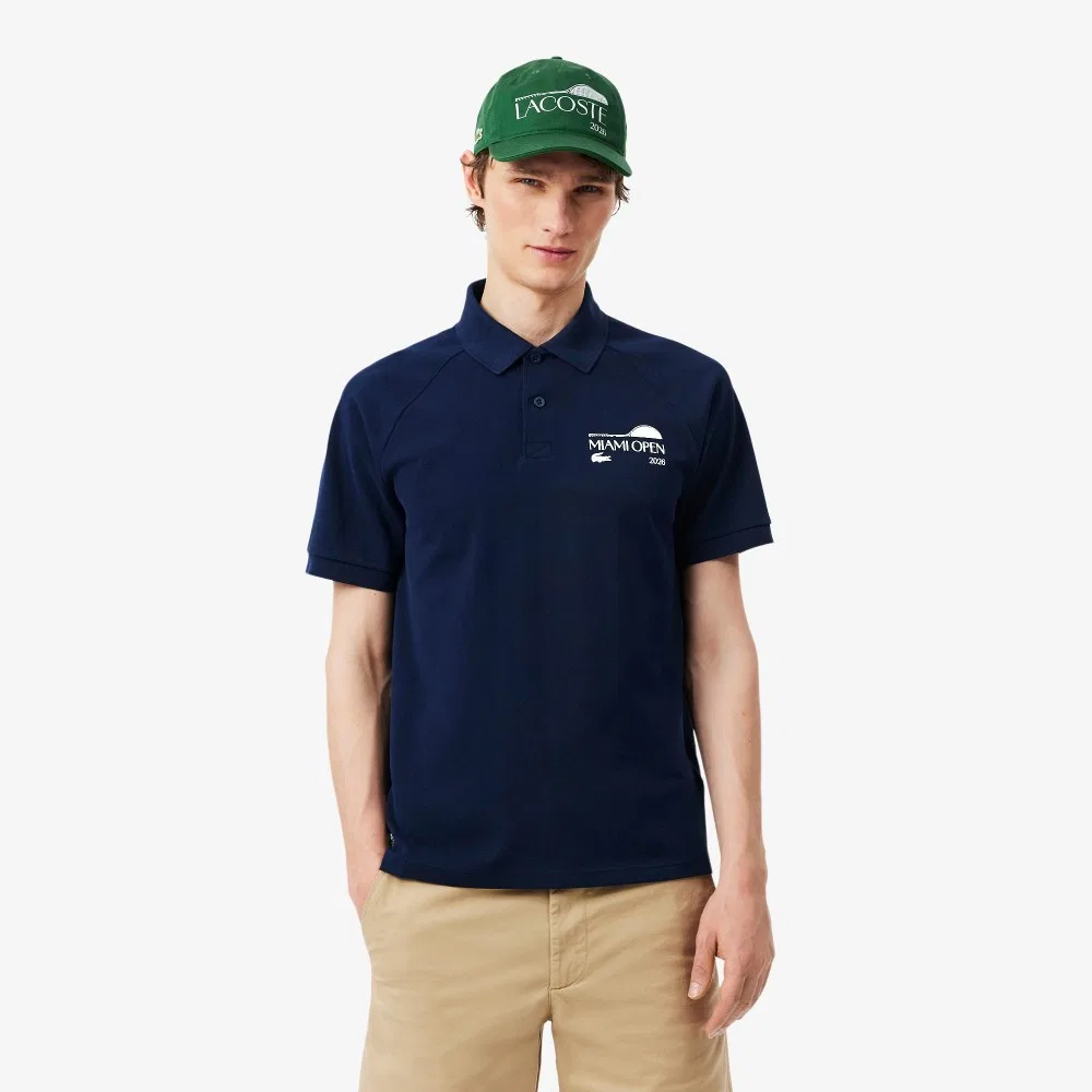 Мужская поло-рубашка реглан Miami Open тёмно-синяя от Lacoste