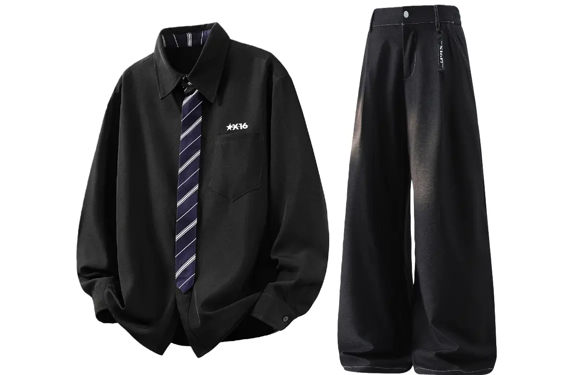 

Повседневная спортивная одежда Unisex с лацканом Moderate X1617, top черный+pants черный