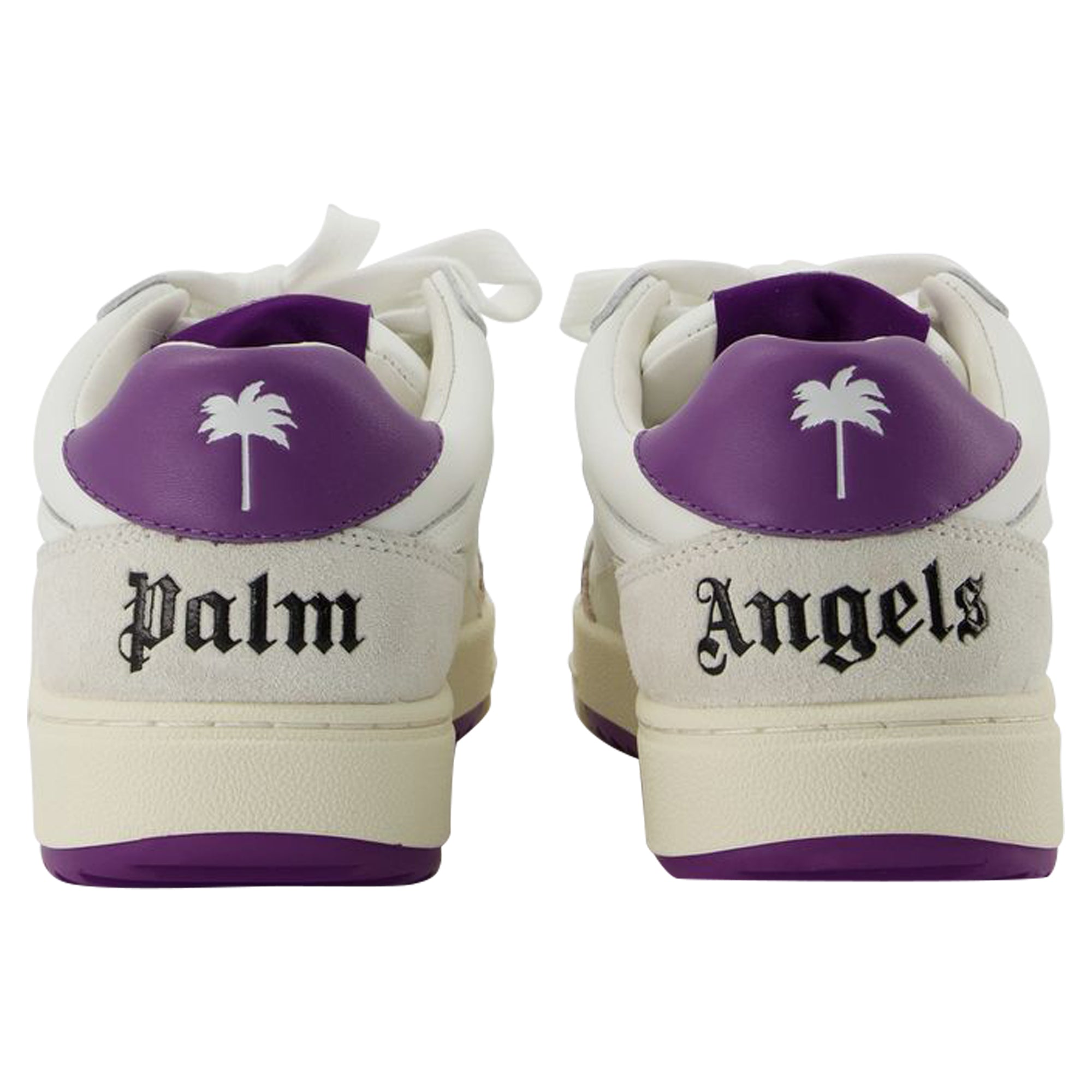 Пальмовые университетские кроссовки Palm Angels бело-фиолетовые кожаные — фото 3