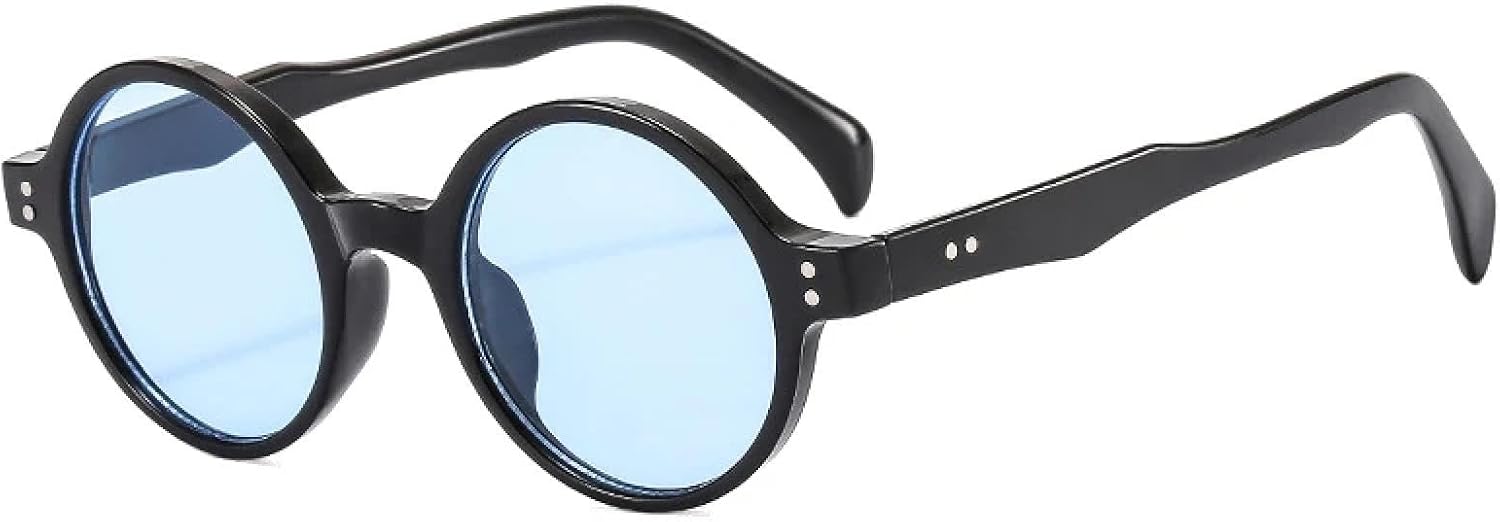 

Солнцезащитные очки с защитой от УФ-излучения UV400 для женщин и мужчин | Круглые, прозрачные линзы в стиле панк, с заклепками | для занятий спортом на открытом воздухе DSVIGF, Black Blue