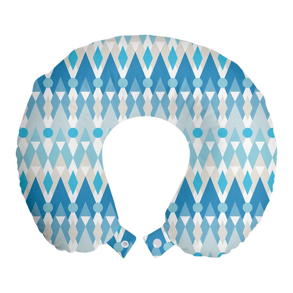 

ABAKUHAUS Дорожная подушка Geometric, поддержка шеи, художественные формы в холодных тонах, дорожный предмет из пенопласта для самолета и автомобиля, 30x30 см, белый и разноцветный