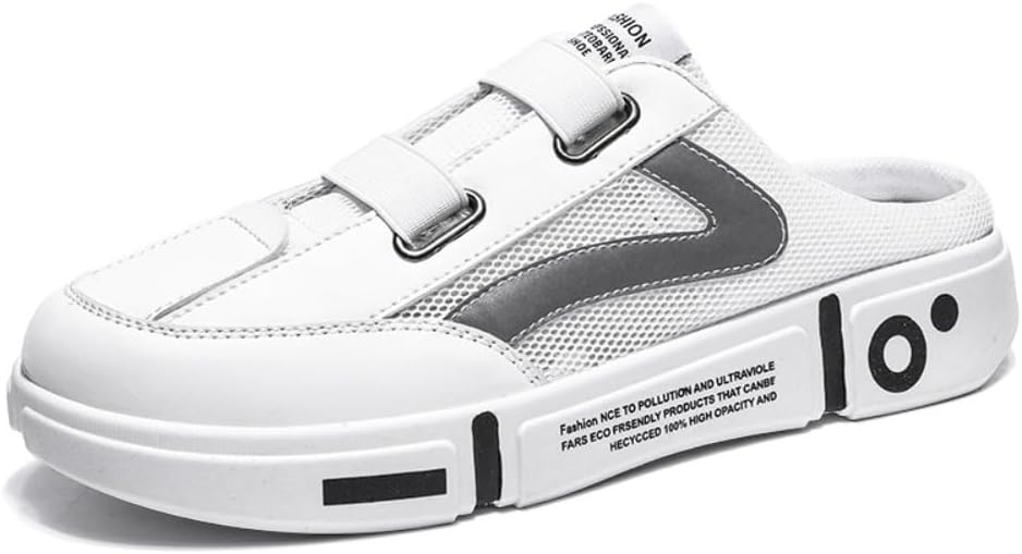 

Мужские теннисные туфли без задника, широкие туфли-мюли, домашние тапочки на платформе с нескользящей подошвой, дышащие сетчатые легкие повседневные слайды для прогулок, толстые шнуровки, удобная обувь для улицы, спортзала и спорта Geerta, белый