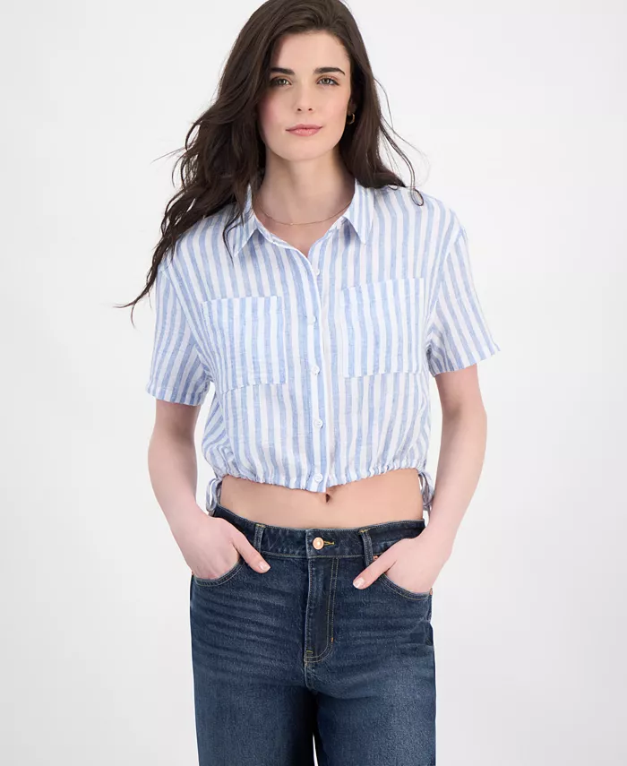

Женская укороченная блуза с полосками и завязками по бокам Juniors' Cropped Stripe Side-Tie Ultra Flirt, синий