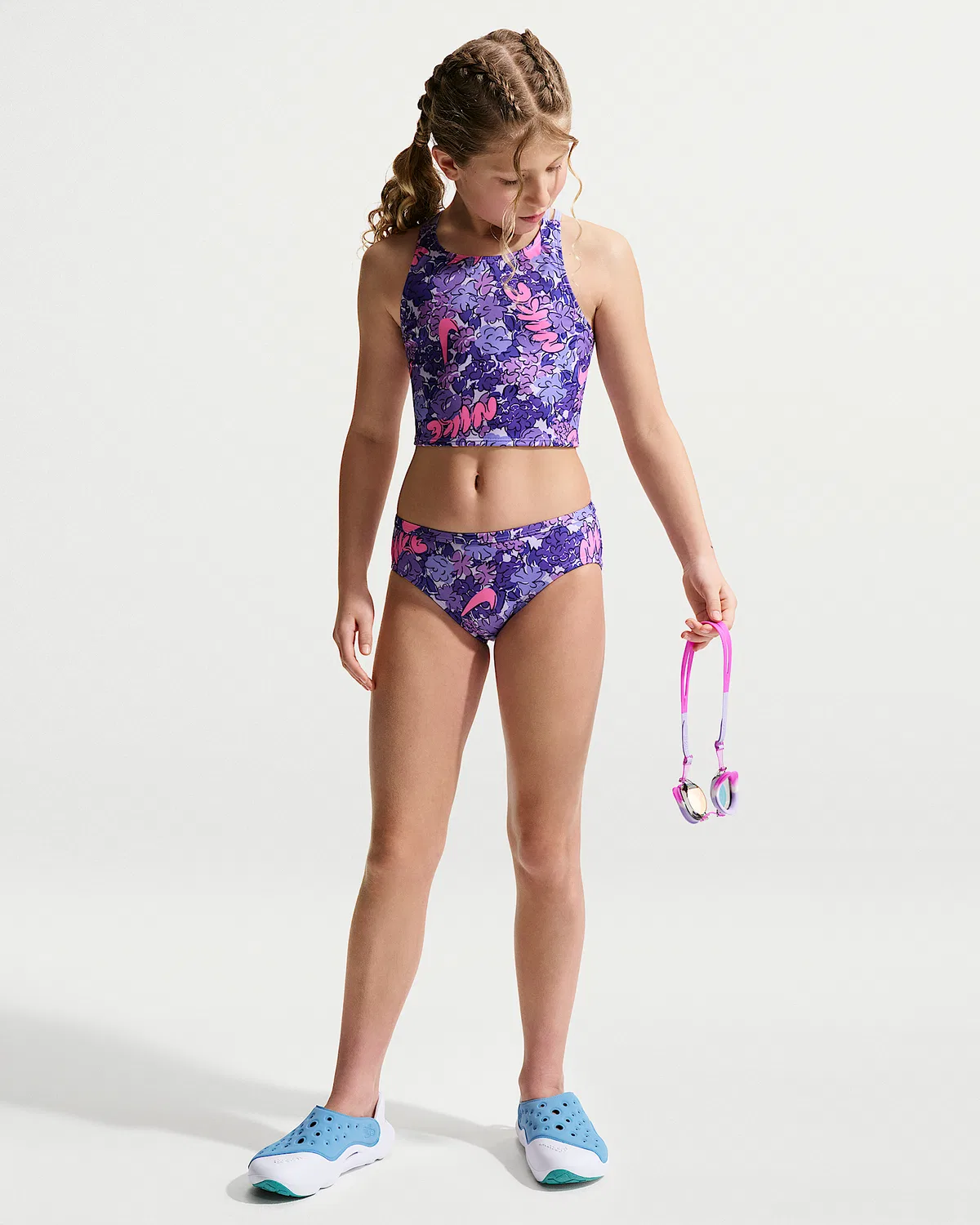 Детский (девочки) раздельный купальник Nike Swim Spiderback Midkini, Light Thistle