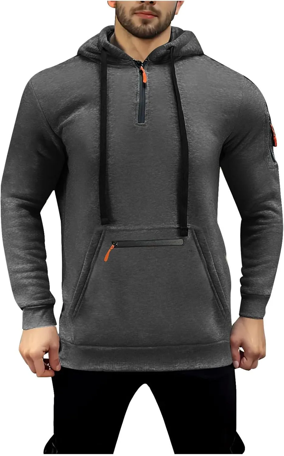 

Мужская худи с четвертью молнии Pullover Big and Tall тактическая с длинным рукавом и карманами