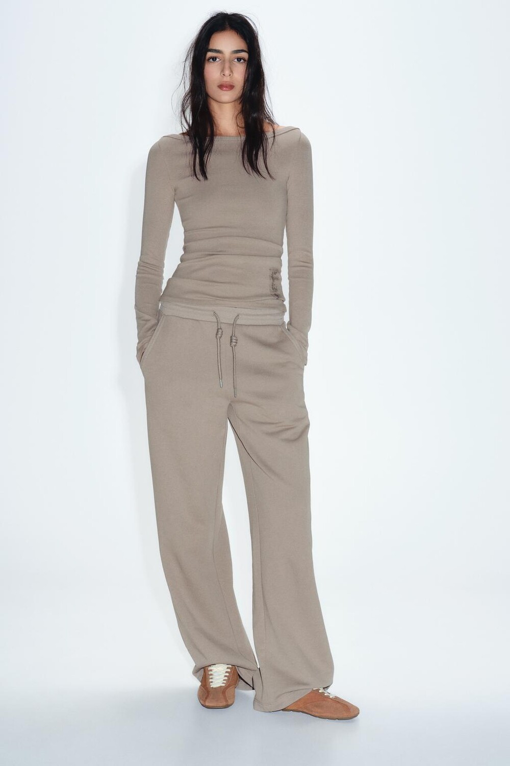 

Широкие плюшевые брюки ZARA, серо-серый