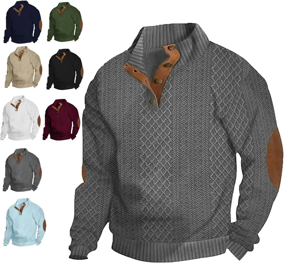 

Мужской пуловер с высоким воротником и кабельной вязкой, 2026