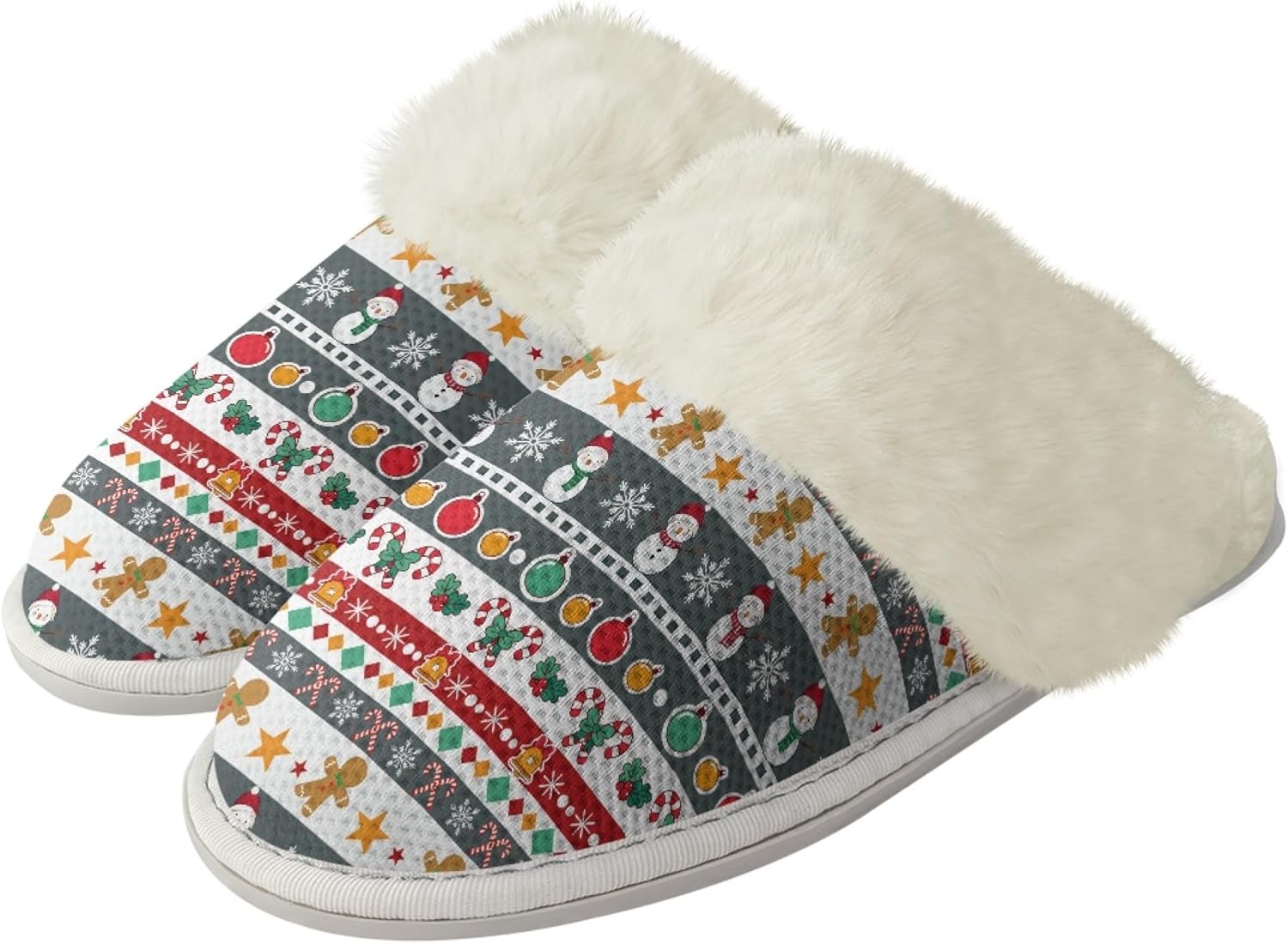 

Тапочки Micoklinlin для женщин и мужчин, с плюшевой подкладкой, домашние фланелевые тапочки, зимние мягкие и теплые тапочки для дома, Christmas Elements Print