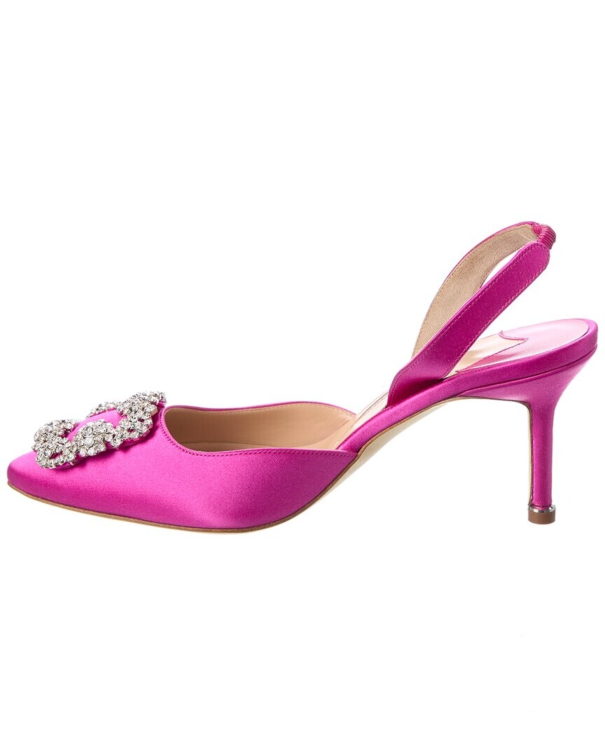 Manolo Blahnik Атласные туфли Hangisli 70 с пяткой на пятке, розовый — фото 4