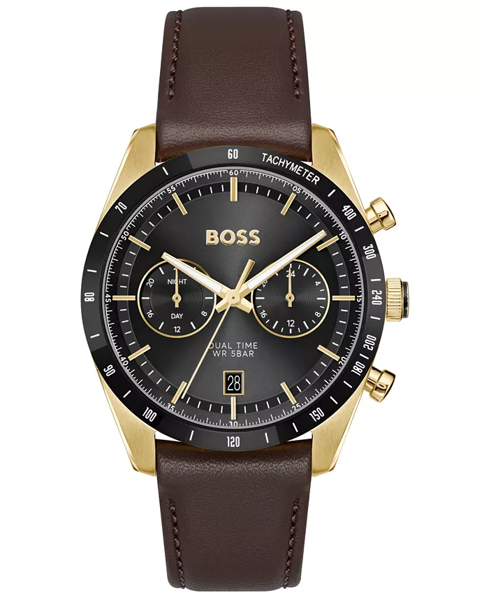 

Мужские часы Tourmaster Quartz Multifunction коричневые из телячьей кожи, 41mm Hugo Boss