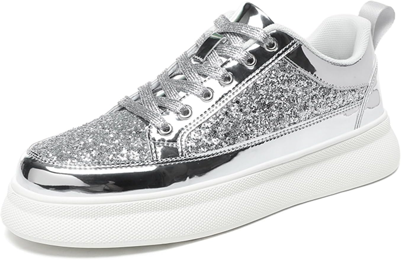 

Мужские модные кроссовки SPWAGYM с блестками и пайетками, блестящие теннисные туфли, низкие, удобные, повседневные, серебро