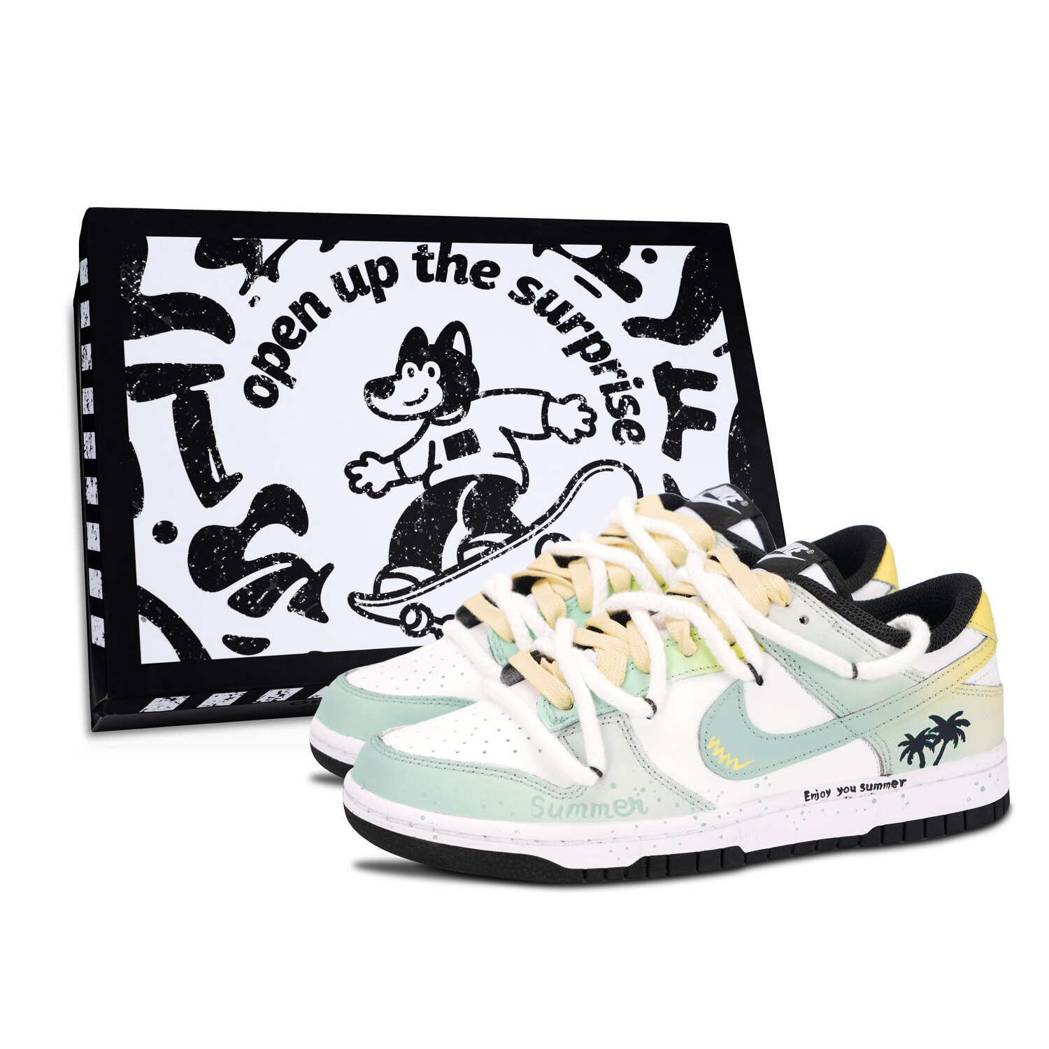 

Nike Dunk Black White, Coconut Slip Resistant Abrasion Resistant низкие кроссовки для скейтбординга Unisex Yellow Green