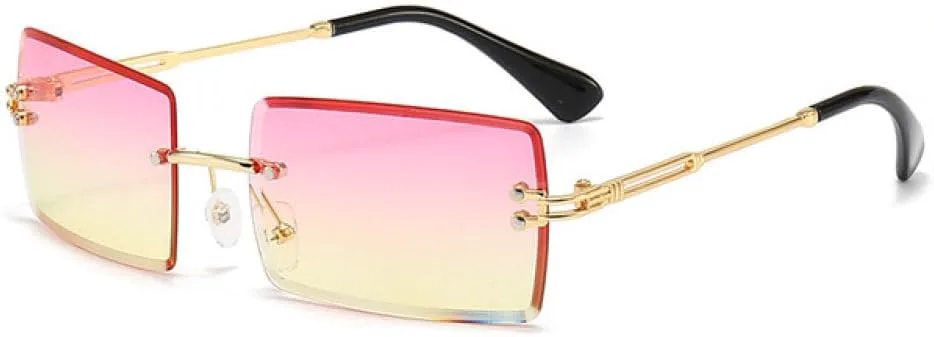 

Женские солнцезащитные очки без оправы 2027 года. Модные квадратные солнцезащитные очки для лета. Декоративные прямоугольные очки без оправы MTZJH, Pink Yellow