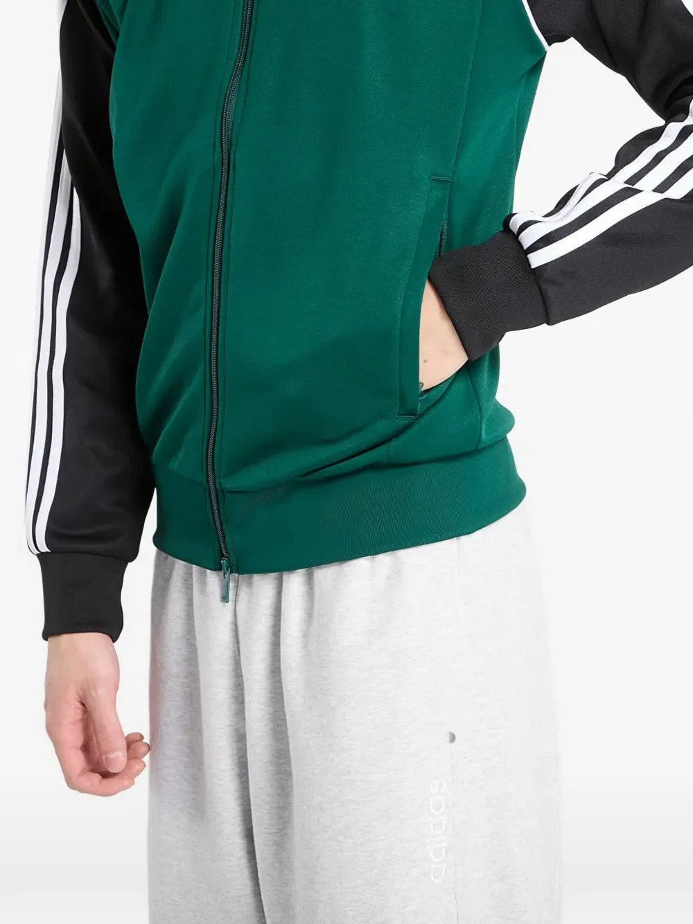 Толстовка на молнии с тремя полосками Adidas, зеленый — фото 4