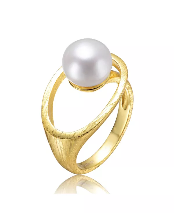 

Современное кольцо из стерлингового серебра 14 карат с покрытием из золота и настоящим пресноводным круглым жемчугом Genevive, gold