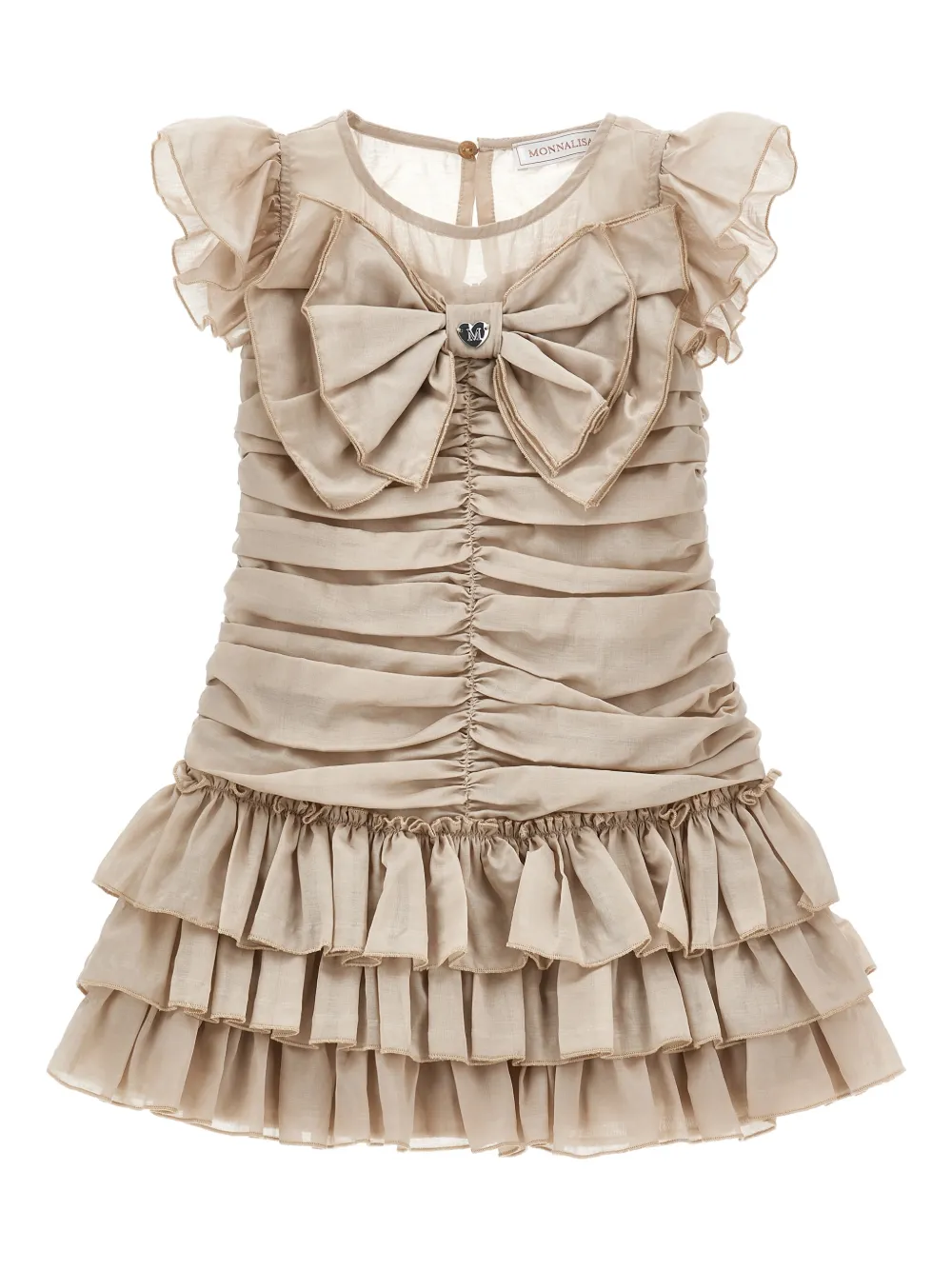 

Платье с оборками и бантом Monnalisa, бежевый