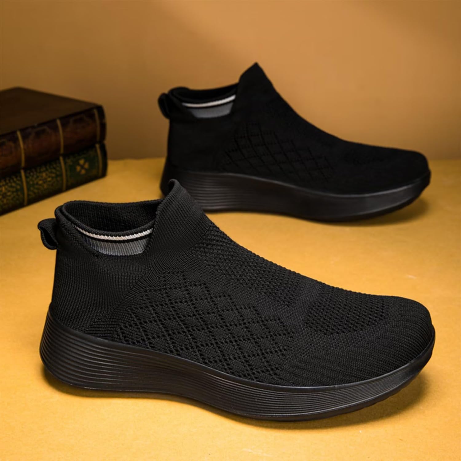 Кроссовки Ozefiad Slip-on для мужчин и женщин, сетчатые кеды без шнурков, повседневная обувь для прогулок, черный — фото 2