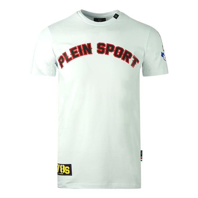 

Разноцветные логотипы на футболке Plein Sport, белый