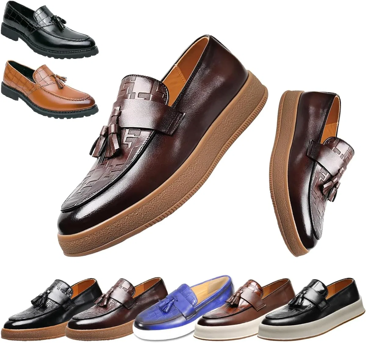 Лоферы slip-on с кисточками из кожи, коричневый