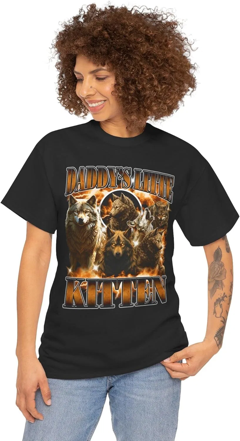 Футболка Daddy's Little Kitten, забавный мем Alpha Wolf Werewolf в винтажном стиле 90-х GENERIC, черный — фото 2