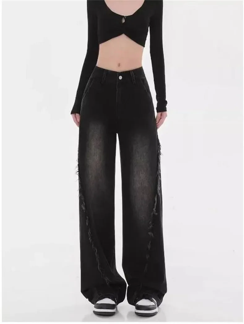 Женские джинсы Vintage High Waist в стиле Casual Baggy Wide High Street Generic, черный — фото 3