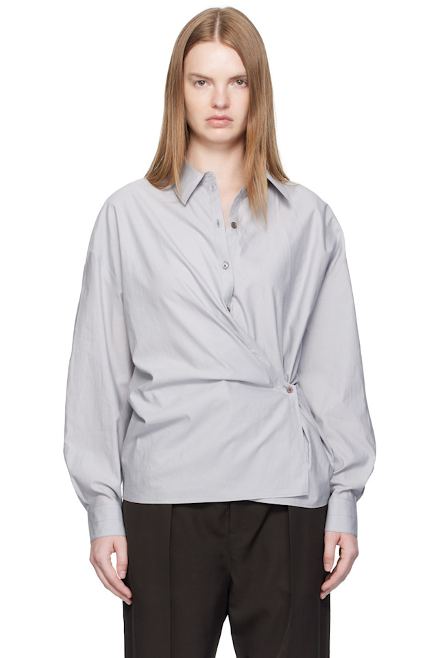 

Lemaire Синяя рубашка с прямым воротником и перекрученным низом