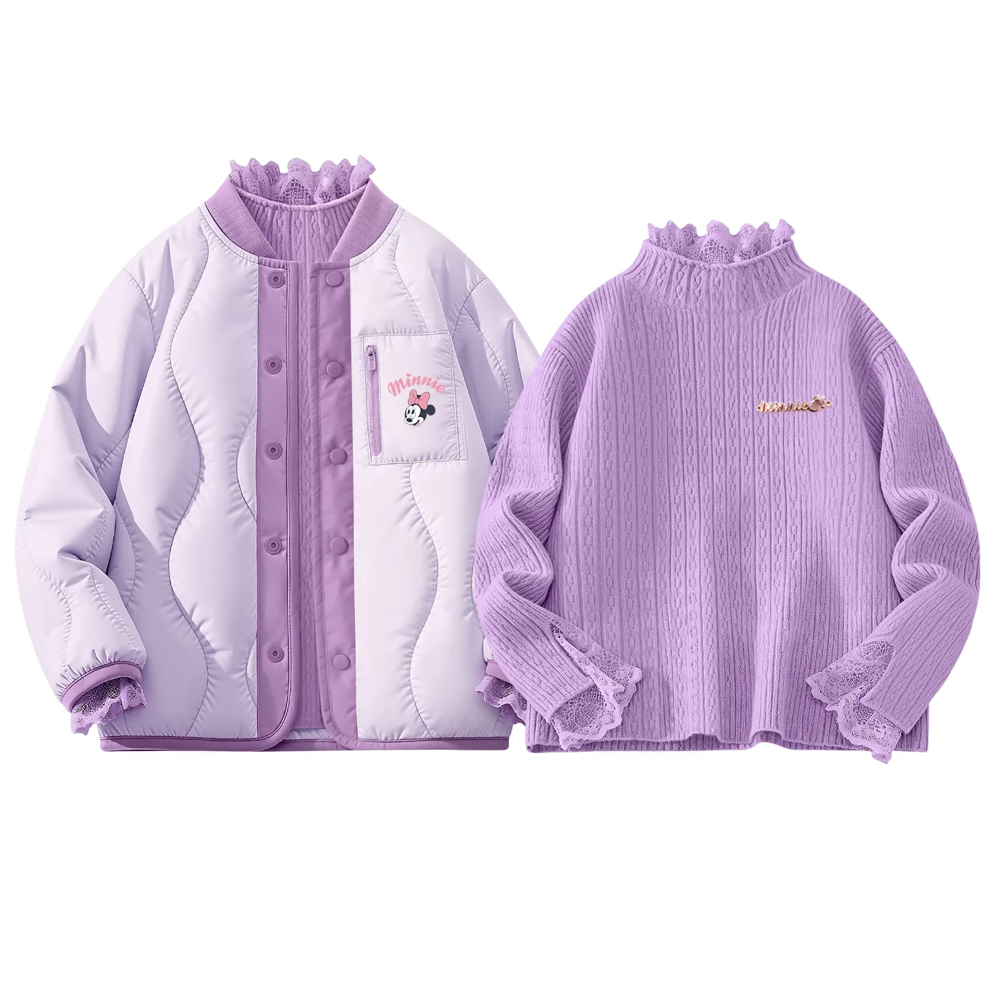 Детская утепленная куртка с круглым вырезом Disney, [Thickened Thermal]Silicone Di-Eye K Purple+Di-Long Metal K Purple