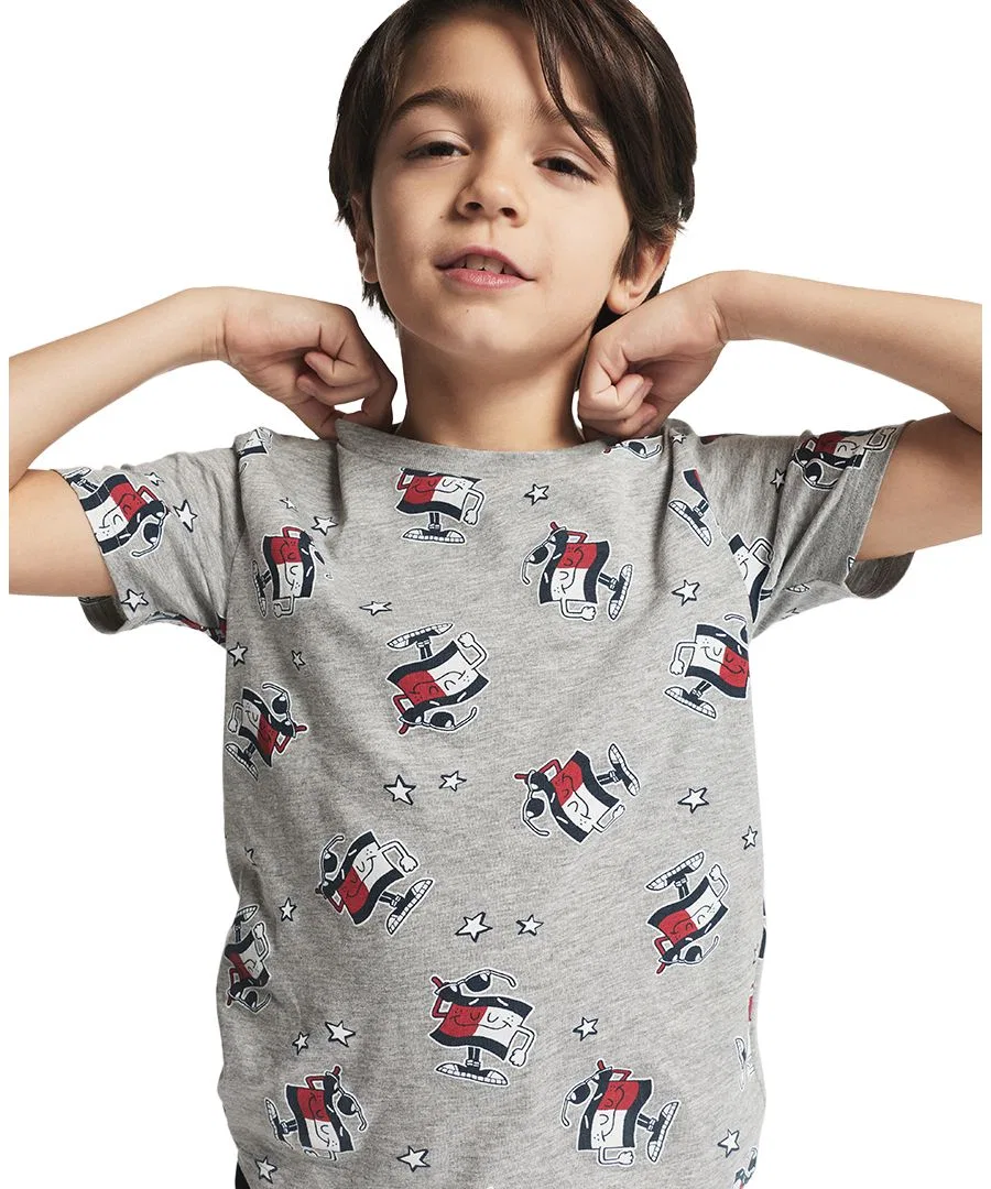 Детская футболка с коротким рукавом и графическим принтом, размер 2T-7 Tommy Hilfiger, серый — фото 2