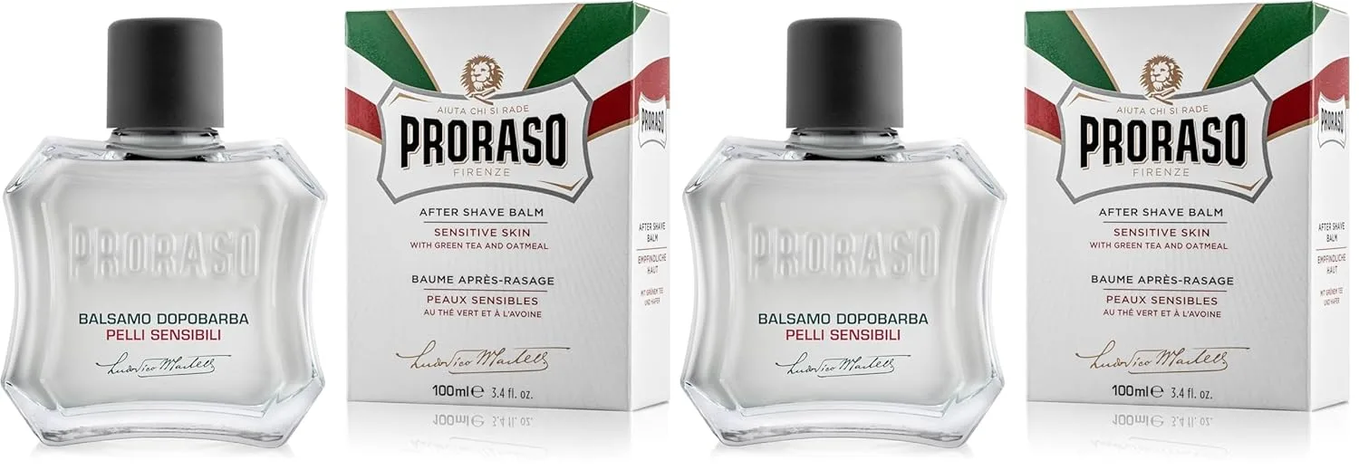 Бальзам после бритья Proraso - Овсянка и зеленый чай - Питательная и нежная формула для чувствительной кожи - Премиальное итальянское средство для бритья для мужчин - 99 г (упаковка из 2 шт.) 100 мл (2 шт.), Green
